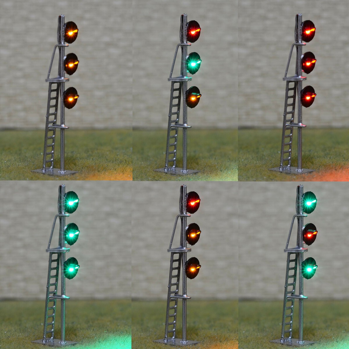 1 x HO scale searchlight interlocking signal block LED tri-colors 3 heads silver